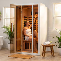 2 Person Extendable FAR Infrared Sauna for Home, Hemlock Wood Low EMF 6 Carbon Heaters Indoor Saunas with LED Lights, Bluetooth Speaker, Digital Control Panel, and Seating Bench — Lifestyle
