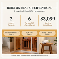 Home Infrared Sauna Built for Daily Wellness, 2-Person Hemlock Wood, 6 Carbon Heaters, Low EMF Design — Results & Stats