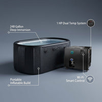 Cold Plunge Tub, 248 Gallon, 1 Horsepower, Heavy-Duty Ice Bath Tub for Athletes with Hot & Cold, Portable Inflatable Plunge Chiller with Water Treatment Kit, Immersion Therapy, Wifi (Black, 1 Set) — infographic