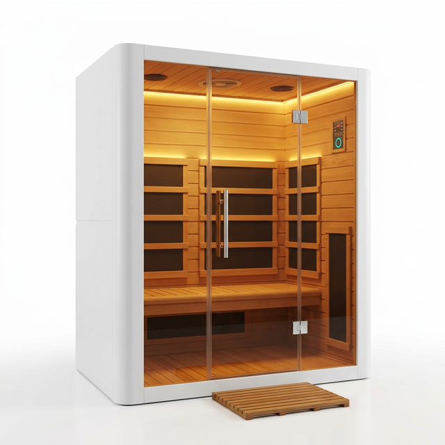 Home Infrared Sauna Built for Daily Wellness, 2-Person Hemlock Wood, 6 Carbon Heaters, Low EMF Design — Studio Shot