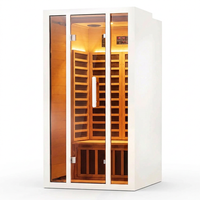 2 Person Extendable FAR Infrared Sauna for Home, Hemlock Wood Low EMF 6 Carbon Heaters Indoor Saunas with LED Lights, Bluetooth Speaker, Digital Control Panel, and Seating Bench — Studio Shot