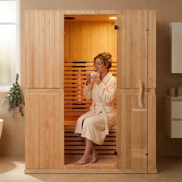 Infrared Sauna Room Designed for Home Wellness, 2 Person Capacity, Hemlock Wood Construction, Full Spectrum
