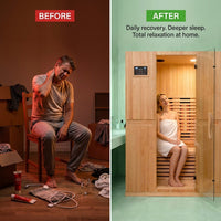 Infrared Home Sauna Room for 2 Persons Sauna Spa Room Hemlock Wood Infrared Sauna Cabin Dry Sauna with Full Spectrum Radiator, LED Light, Bluetooth, MP3, USB (2 Person Sauna Room) — Before & After