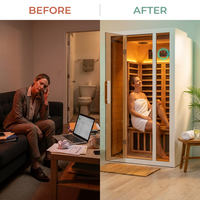 Home Infrared Sauna Built for Daily Wellness, 2-Person Hemlock Wood, 6 Carbon Heaters, Low EMF Design — Before & After